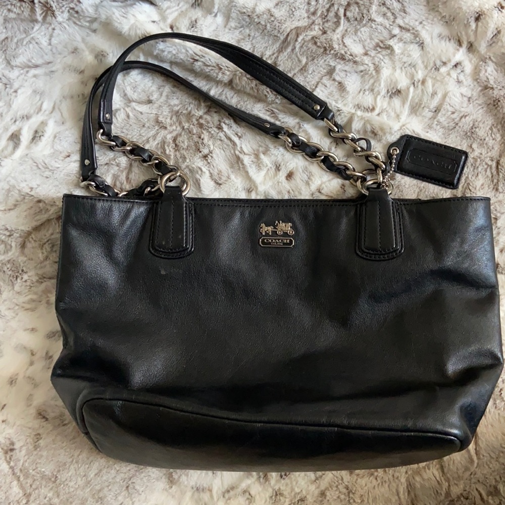 Coach purse black with silver chain